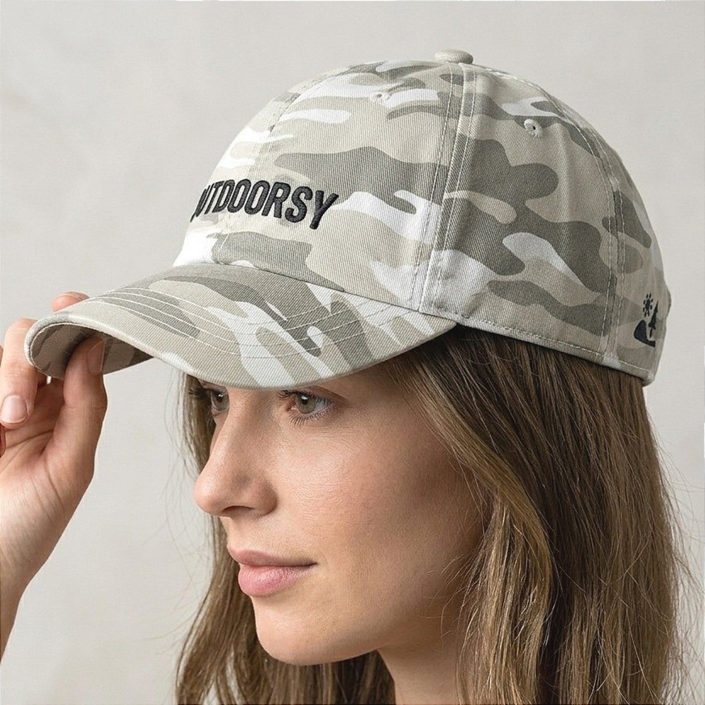 State of Mine Outdoorsy Hat Tan Camo Embroidered Dad Cap Camouflage